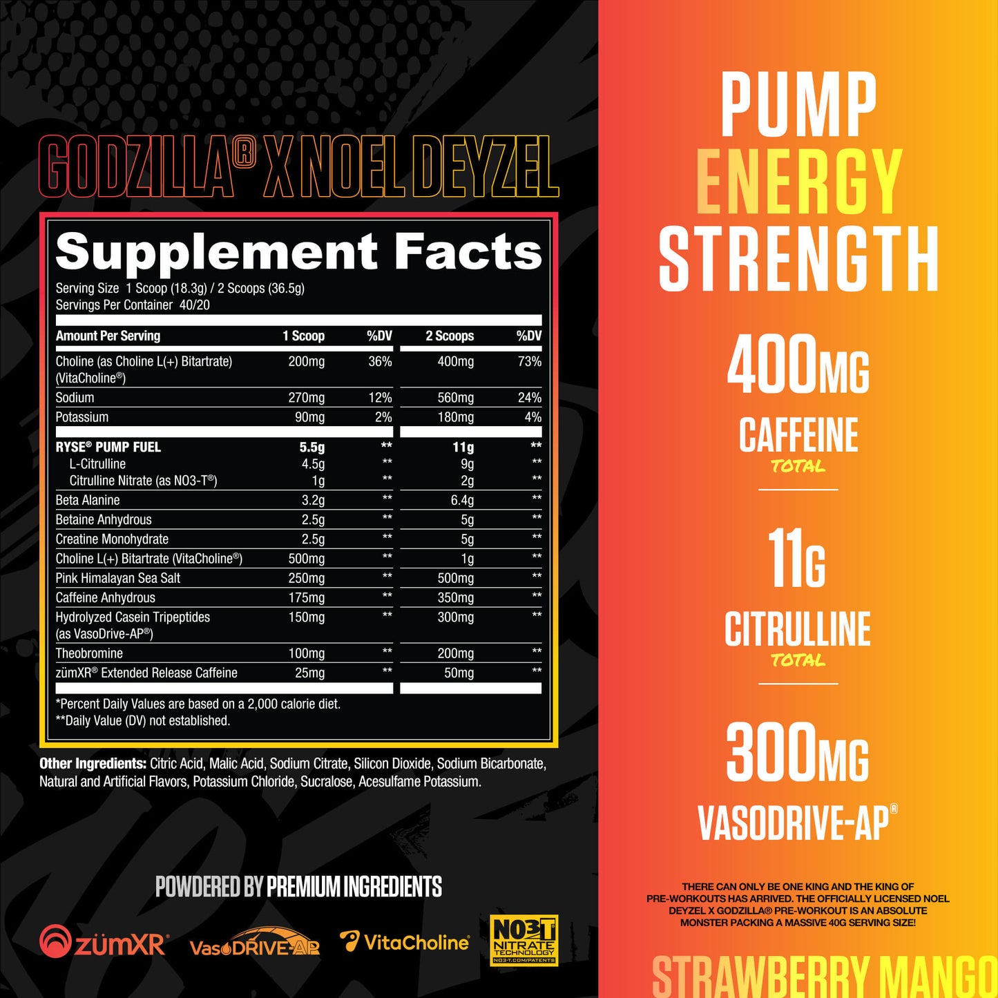 Godzilla Pre-Workout | RYSE Supps Strawberry Mango - RYSE Supplements