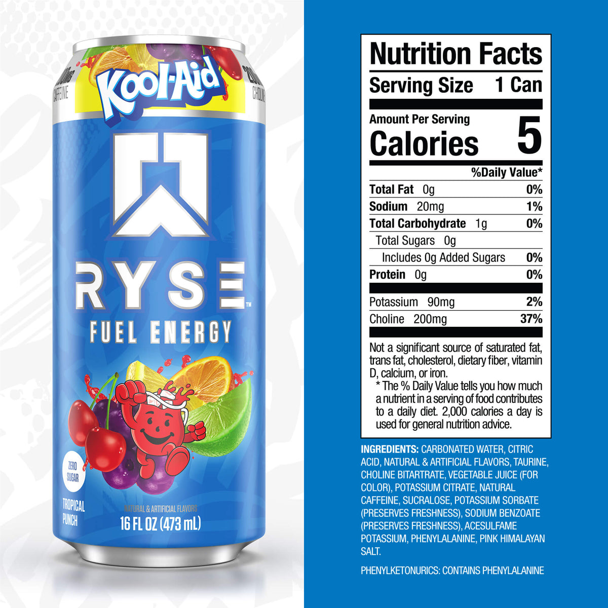 RYSE Fuel Energy Drink 16 fl oz Cans (12-Pack) Tropical Punch - RYSE Supplements