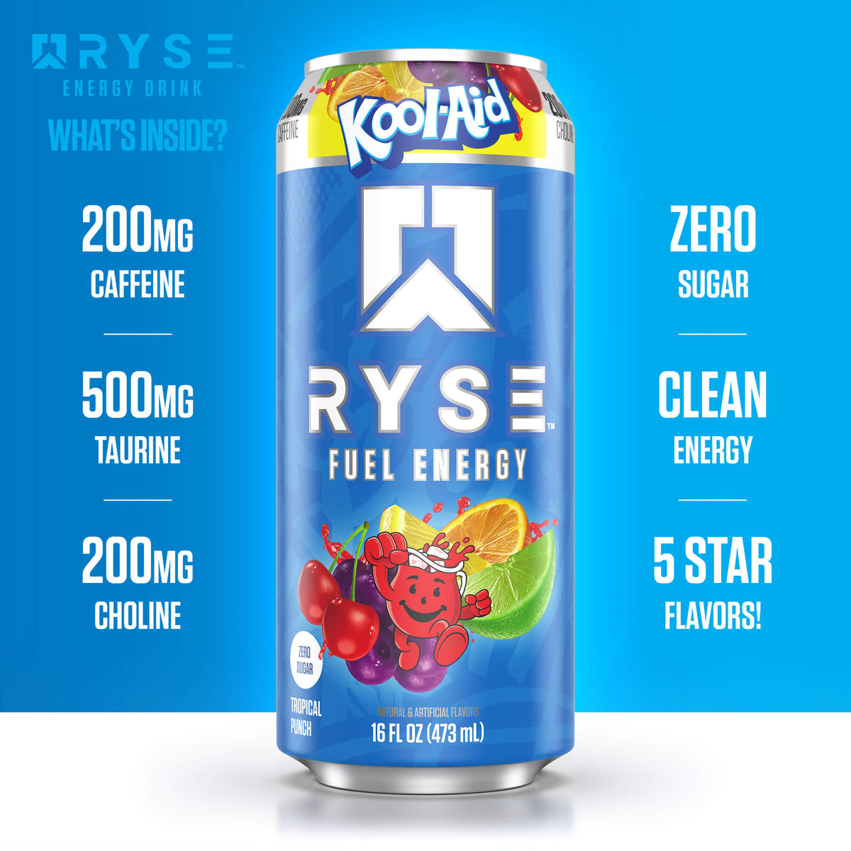 RYSE Fuel Energy Drink 16 fl oz Cans (12-Pack) Tropical Punch - RYSE Supplements