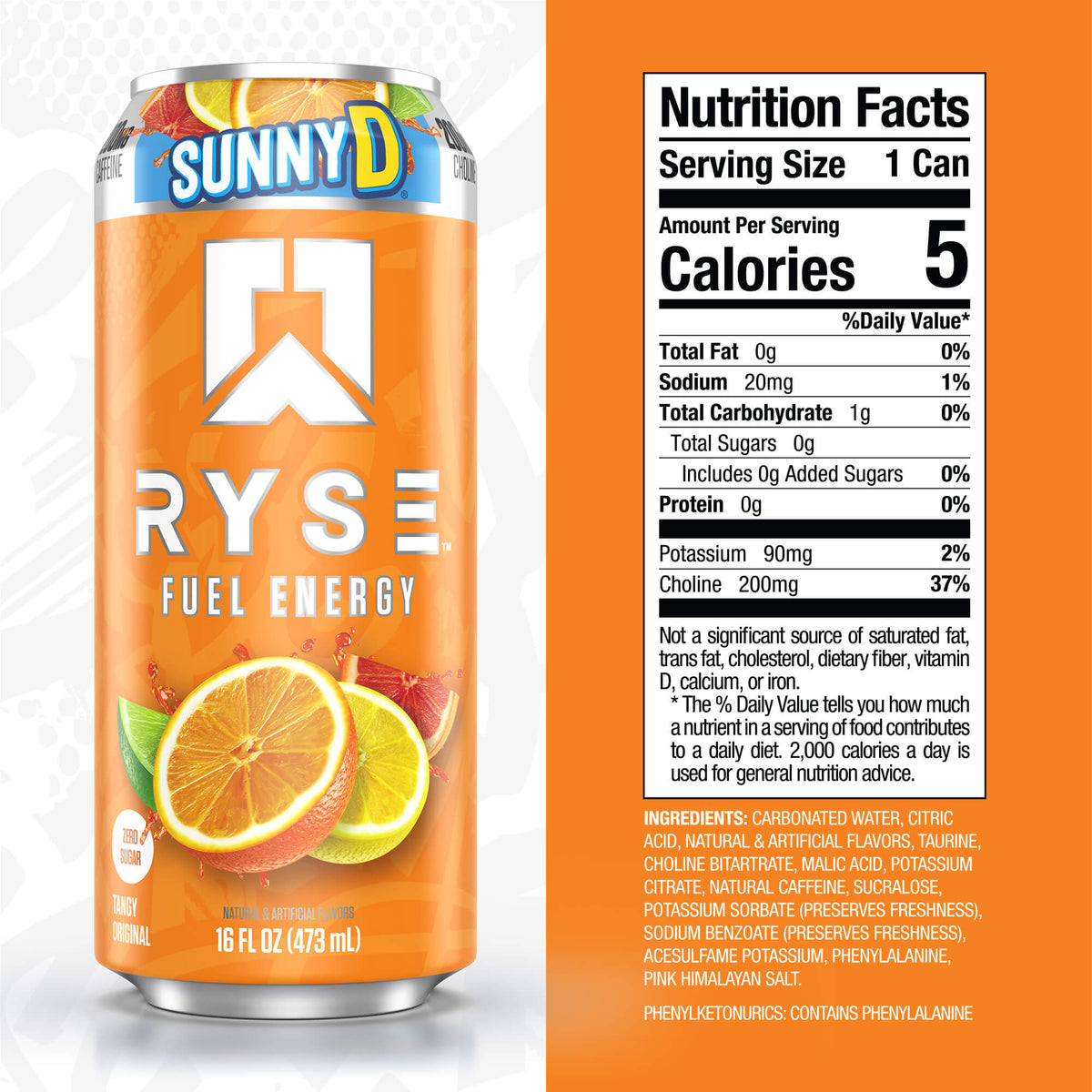 RYSE Fuel Energy Drink 16 fl oz Cans (12-Pack) SunnyD Tangy Original - RYSE Supplements