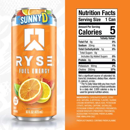 RYSE Fuel Energy Drink 16 fl oz Cans (12-Pack) SunnyD Tangy Original - RYSE Supplements