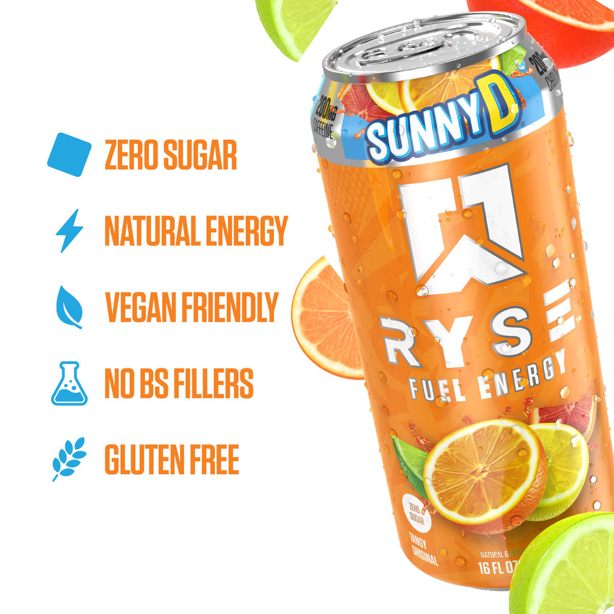 RYSE Fuel Energy Drink 16 fl oz Cans (12-Pack) SunnyD Tangy Original - RYSE Supplements