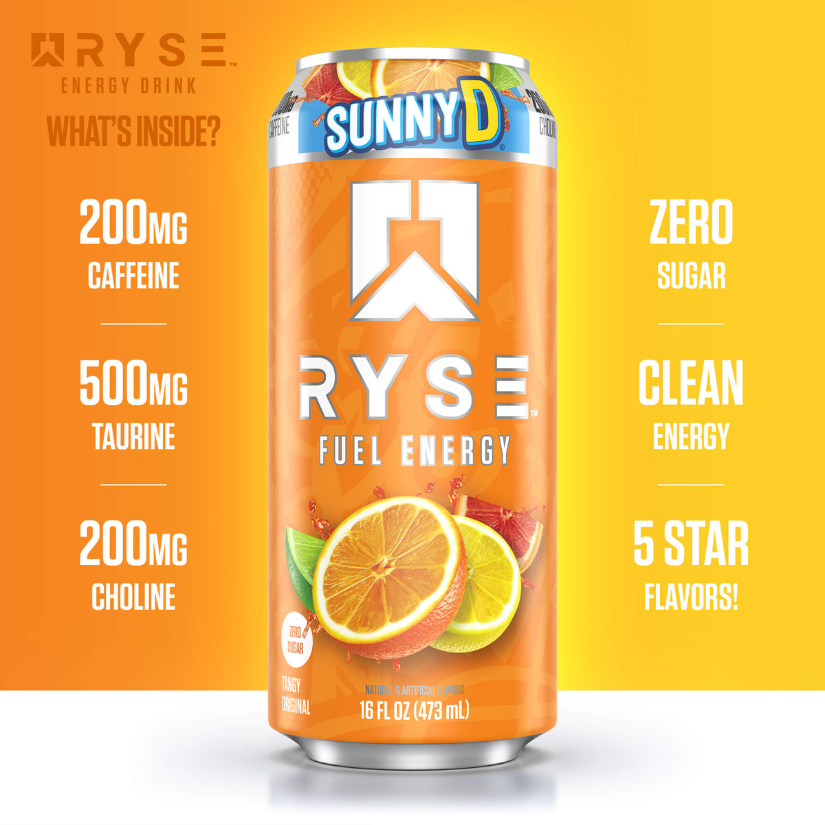 RYSE Fuel Energy Drink 16 fl oz Cans (12-Pack) SunnyD Tangy Original - RYSE Supplements