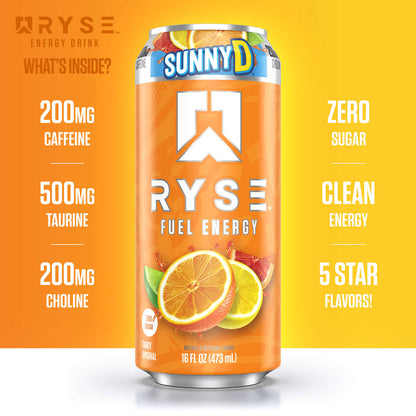 RYSE Fuel Energy Drink 16 fl oz Cans (12-Pack) SunnyD Tangy Original - RYSE Supplements