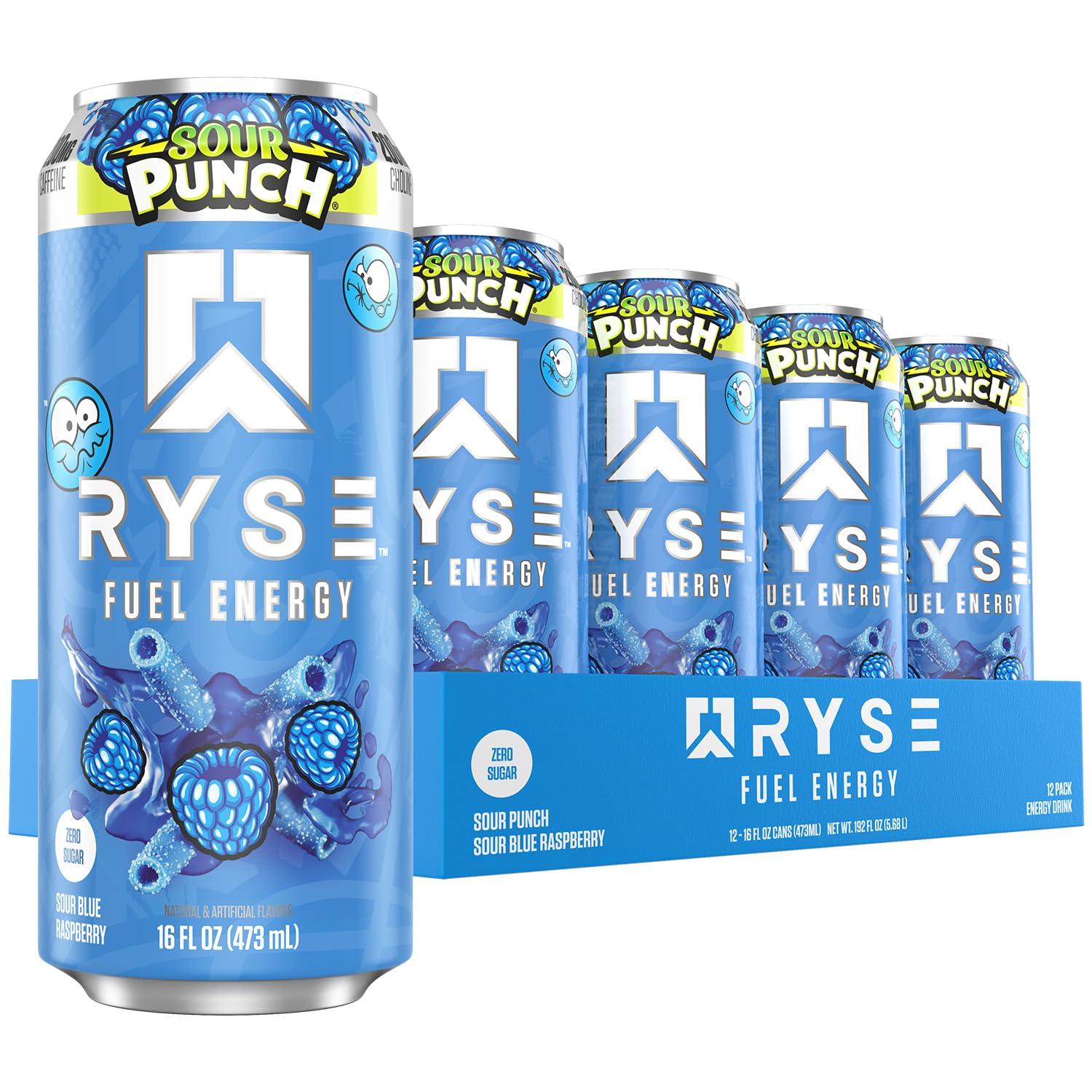 RYSE Fuel Energy Drink 16 fl oz Cans (12-Pack) Sour Punch Blue Raspberry - RYSE Supplements