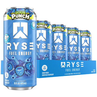 RYSE Fuel Energy Drink 16 fl oz Cans (12-Pack) Sour Punch Blue Raspberry - RYSE Supplements