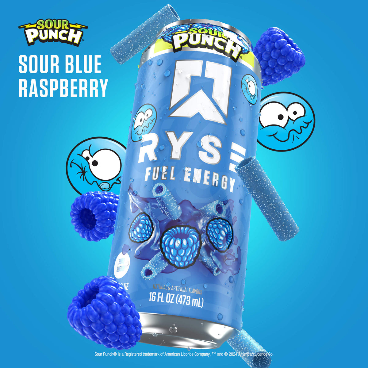 RYSE Fuel Energy Drink 16 fl oz Cans (12-Pack) Sour Punch Blue Raspberry - RYSE Supplements