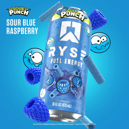 RYSE Fuel Energy Drink 16 fl oz Cans (12-Pack) Sour Punch Blue Raspberry - RYSE Supplements