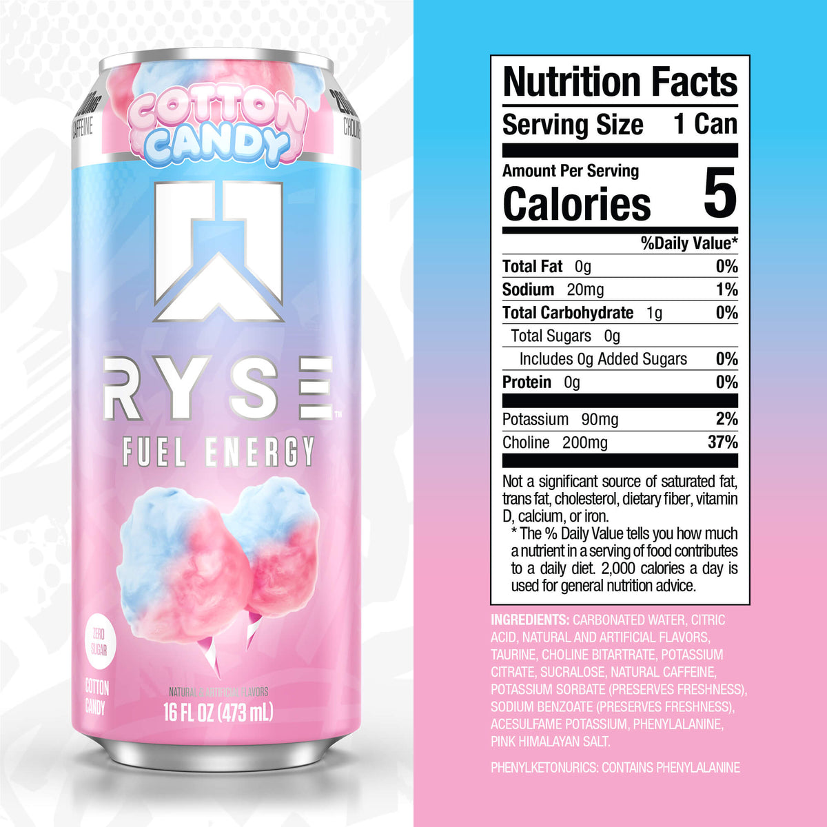 RYSE Fuel Energy Drink 16 fl oz Cans (12-Pack) Cotton Candy - RYSE Supplements