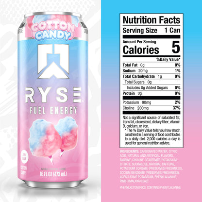 RYSE Fuel Energy Drink 16 fl oz Cans (12-Pack) Cotton Candy - RYSE Supplements