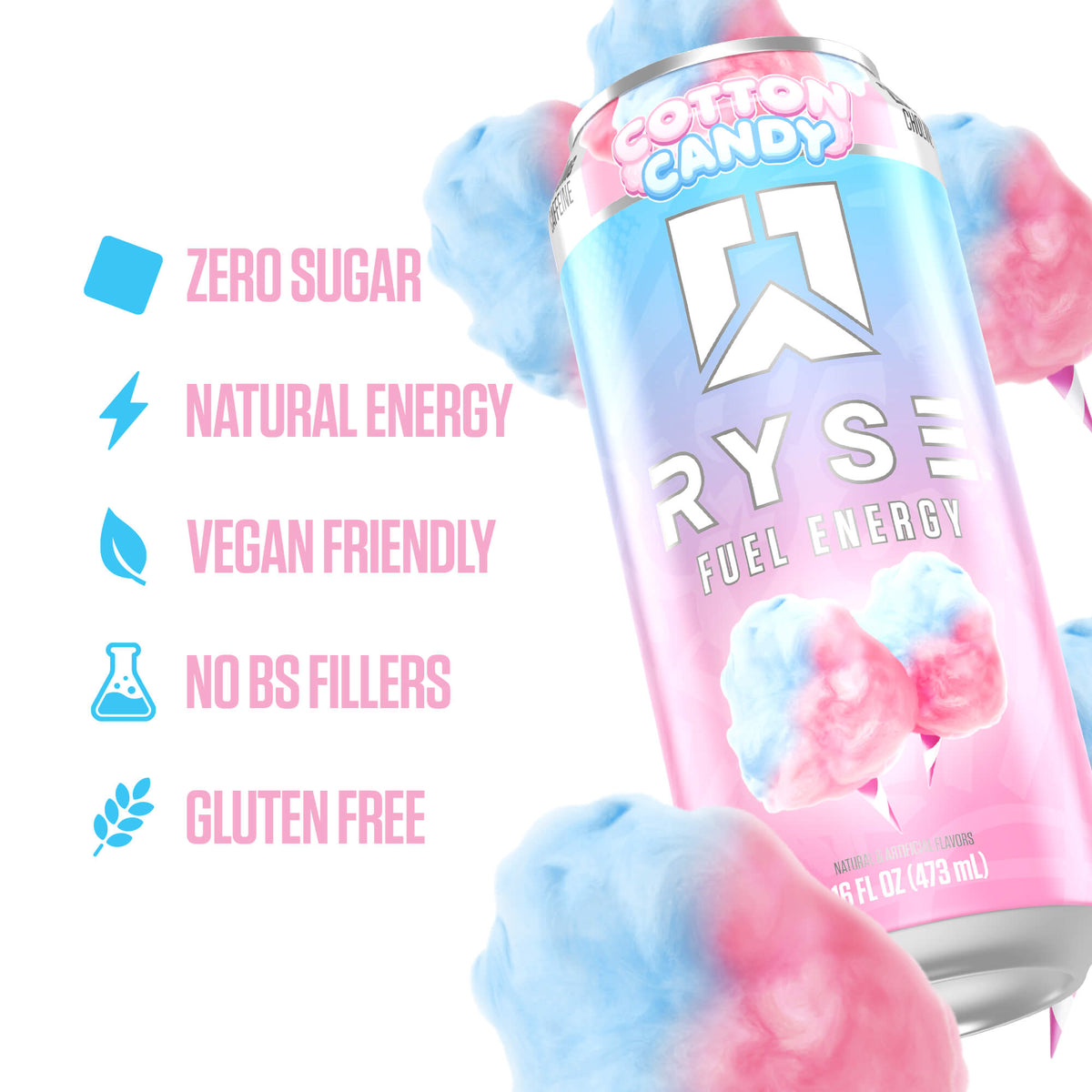 RYSE Fuel Energy Drink 16 fl oz Cans (12-Pack) Cotton Candy - RYSE Supplements
