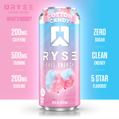 RYSE Fuel Energy Drink 16 fl oz Cans (12-Pack) Cotton Candy - RYSE Supplements