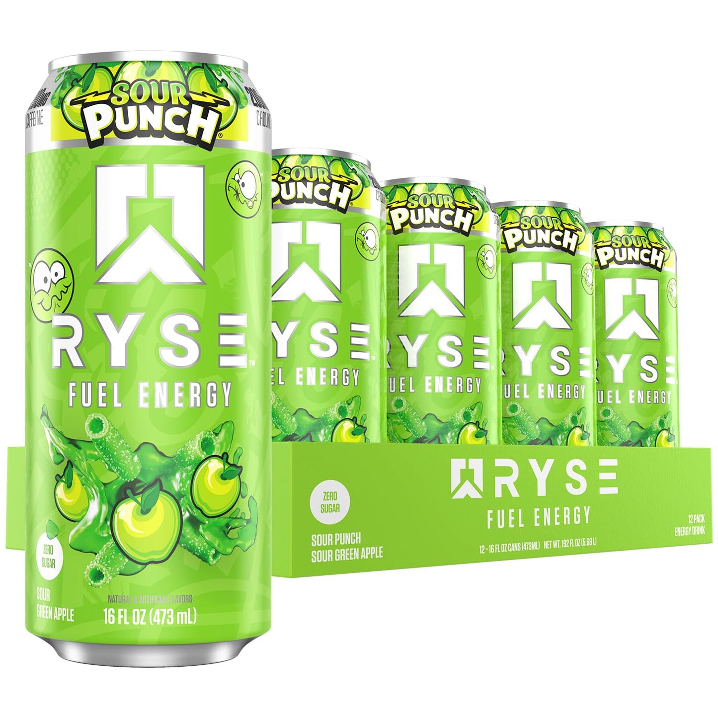 RYSE Fuel Energy Drink 16 fl oz Cans (12-Pack) Sour Punch® Sour Green Apple - RYSE Supplements