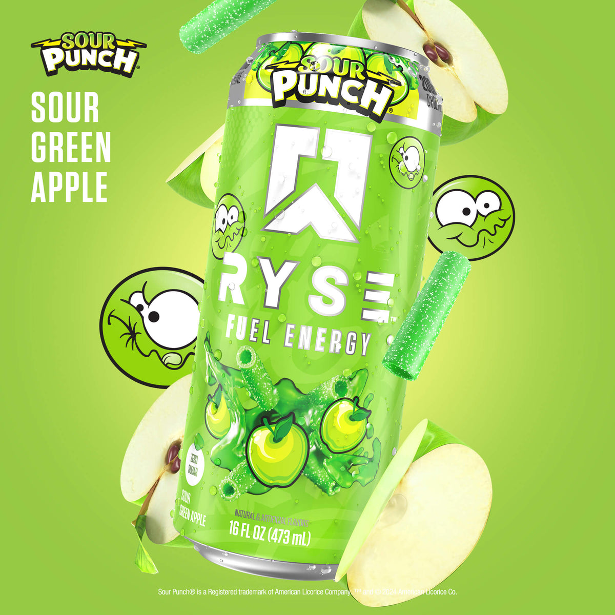 RYSE Fuel Energy Drink 16 fl oz Cans (12-Pack) Sour Punch® Sour Green Apple - RYSE Supplements