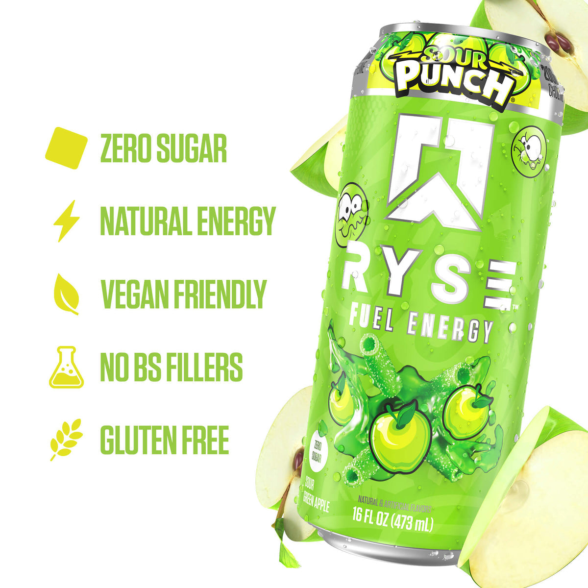 RYSE Fuel Energy Drink 16 fl oz Cans (12-Pack) Sour Punch® Sour Green Apple - RYSE Supplements