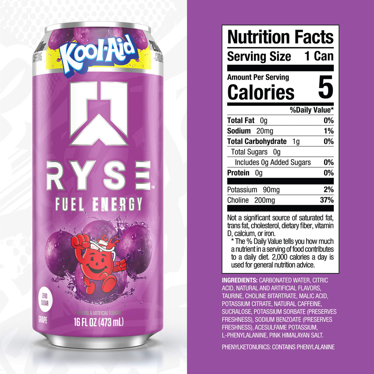 RYSE Fuel Energy Drink 16 fl oz Cans (12-Pack) Grape Energy Drink - RYSE Supplements