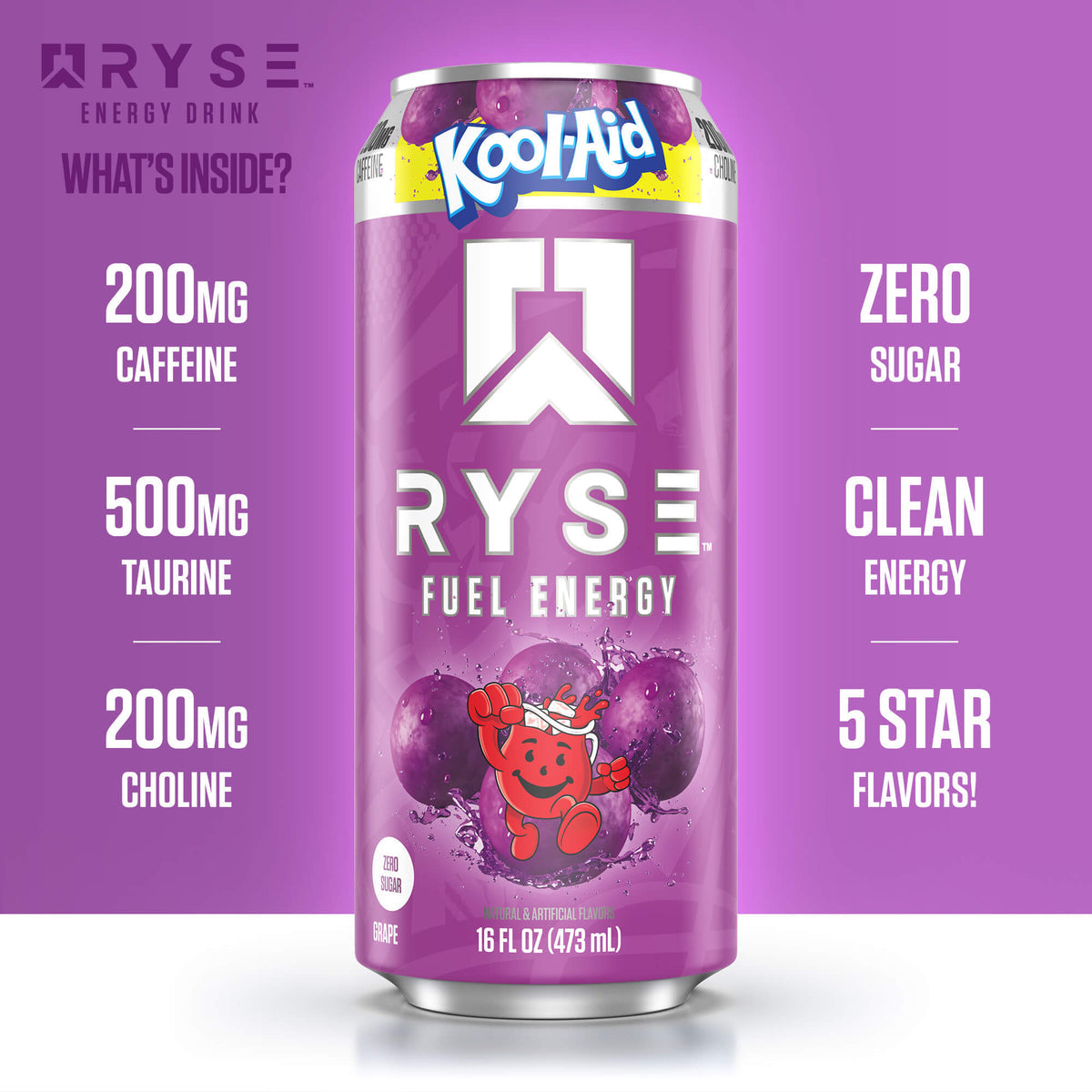 RYSE Fuel Energy Drink 16 fl oz Cans (12-Pack) Grape Energy Drink - RYSE Supplements