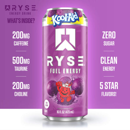 RYSE Fuel Energy Drink 16 fl oz Cans (12-Pack) Grape Energy Drink - RYSE Supplements