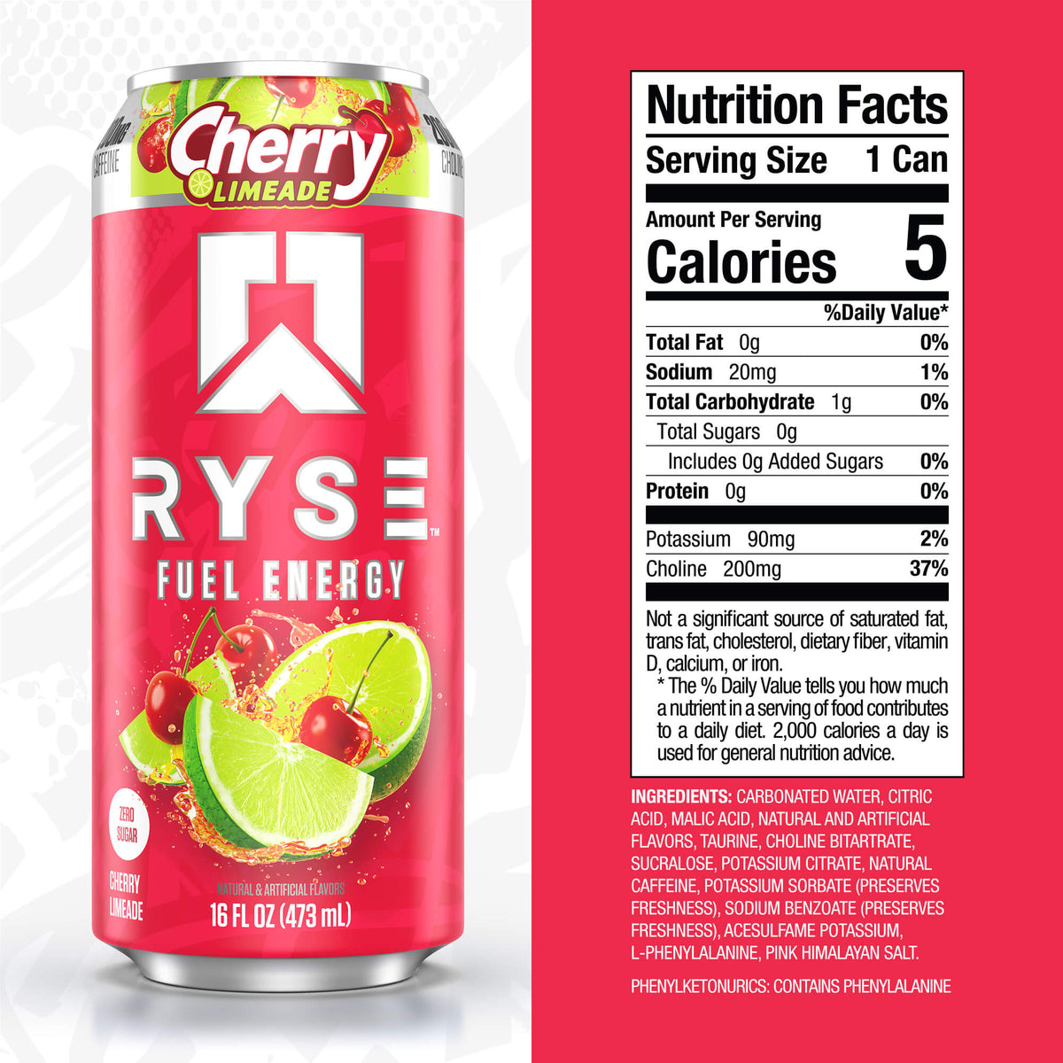RYSE Fuel Energy Drink 16 fl oz Cans (12-Pack) Cherry Limeade Energy Drink - RYSE Supplements