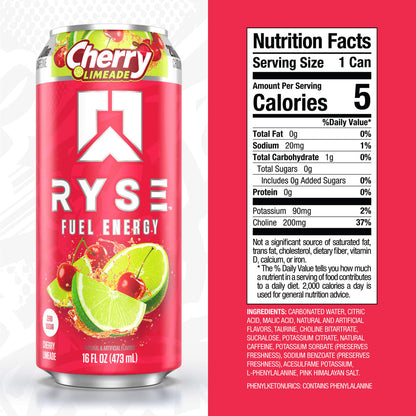 RYSE Fuel Energy Drink 16 fl oz Cans (12-Pack) Cherry Limeade Energy Drink - RYSE Supplements