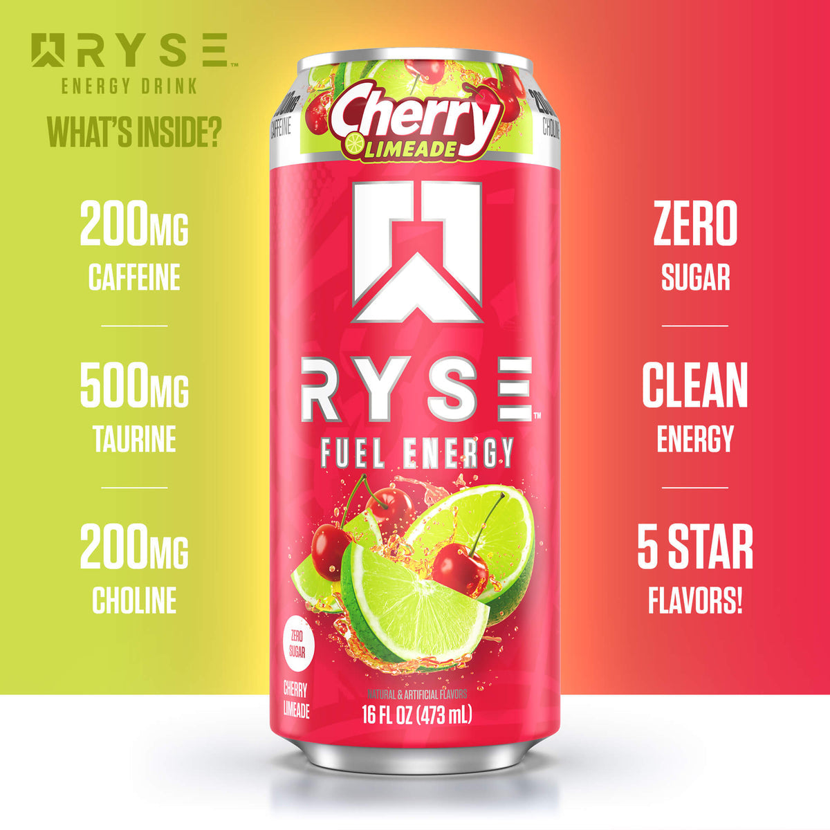 RYSE Fuel Energy Drink 16 fl oz Cans (12-Pack) Cherry Limeade Energy Drink - RYSE Supplements