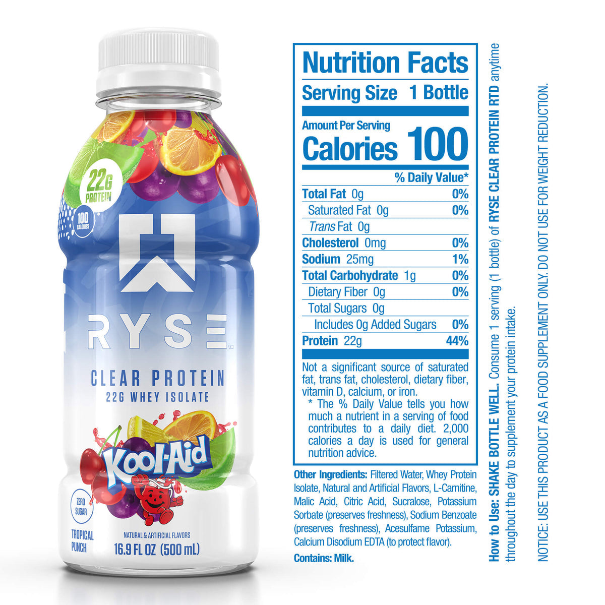 Clear Whey RTD Protein (12 Pack) Tropical Punch Protein Drink - RYSE Supplements