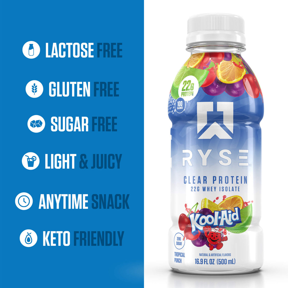 Clear Whey RTD Protein (12 Pack) Tropical Punch Protein Drink - RYSE Supplements
