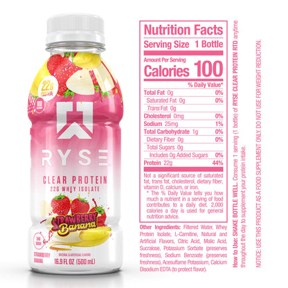 Clear Whey RTD Protein (12 Pack) Strawberry Banana Protein Drink - RYSE Supplements
