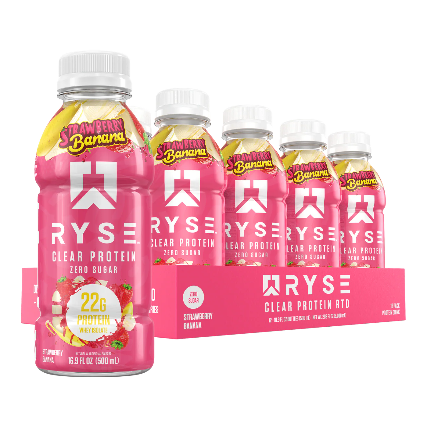 Clear Whey RTD Protein (12 Pack) Strawberry Banana Protein Drink - RYSE Supplements