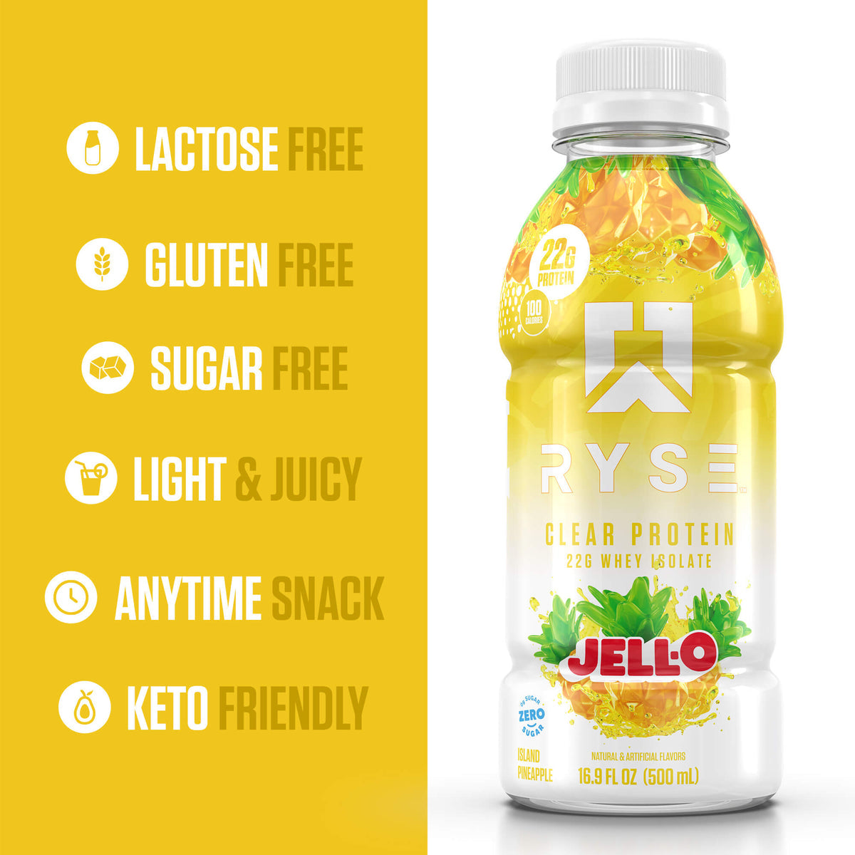Clear Whey RTD Protein (12 Pack) Island Pineapple Protein Drink - RYSE Supplements