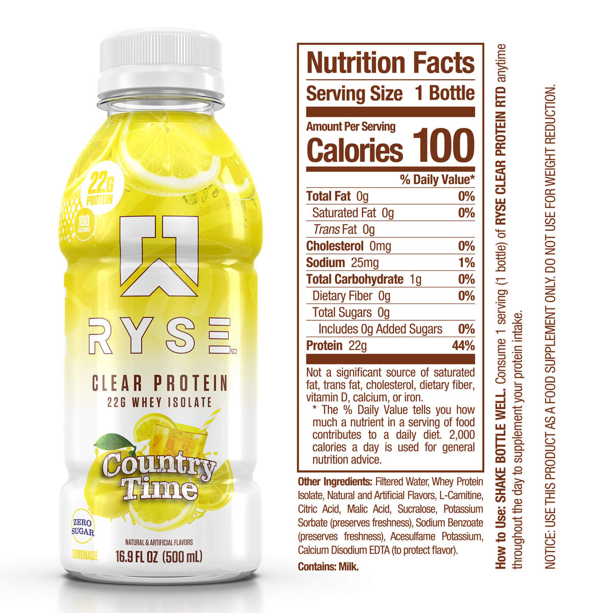 Clear Whey RTD Protein (12 Pack) Lemonade Protein Drin - RYSE Supplements