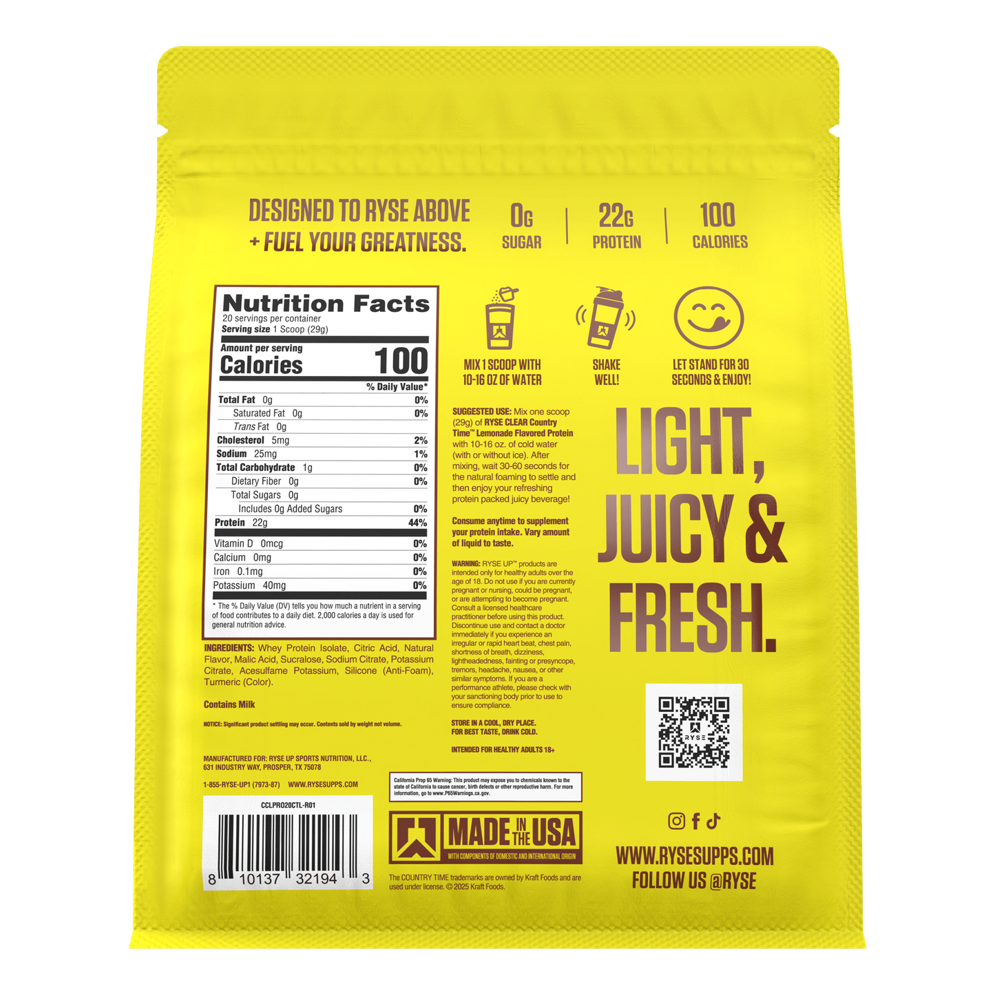 Clear Protein Country Time™ Lemonade - RYSE Supplements