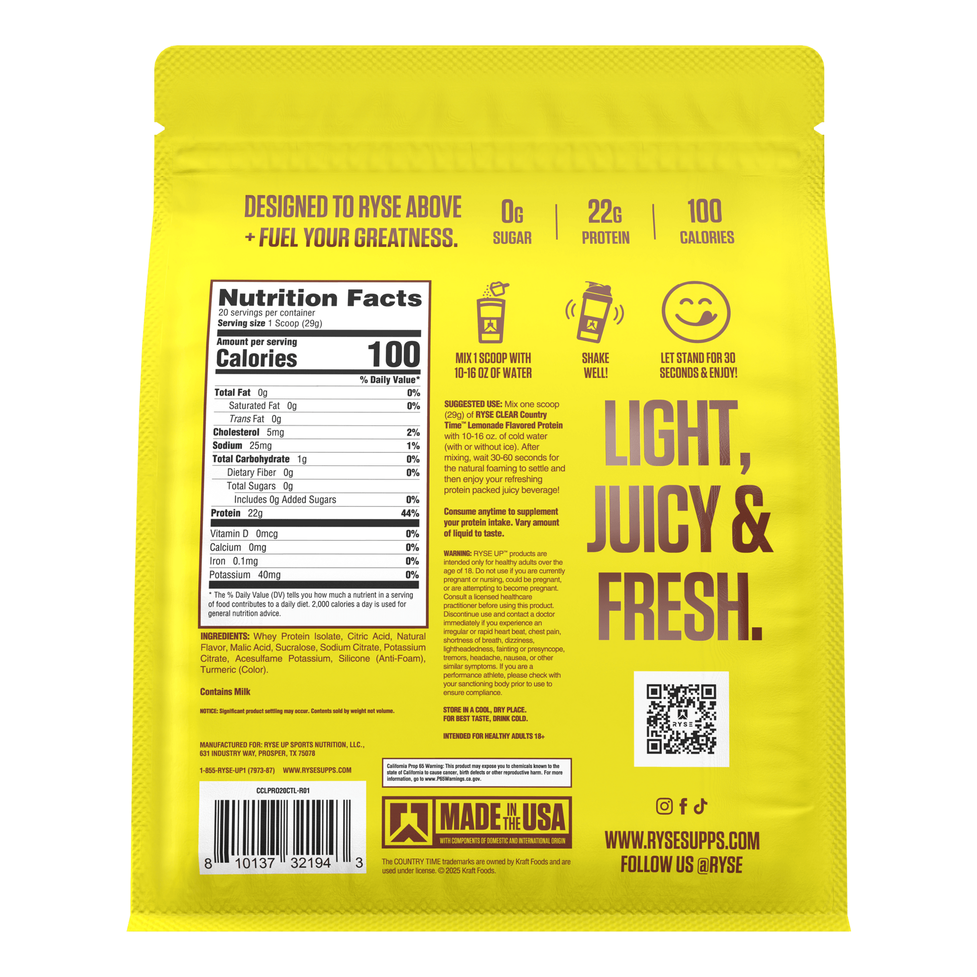 Clear Protein Country Time™ Lemonade - RYSE Supplements