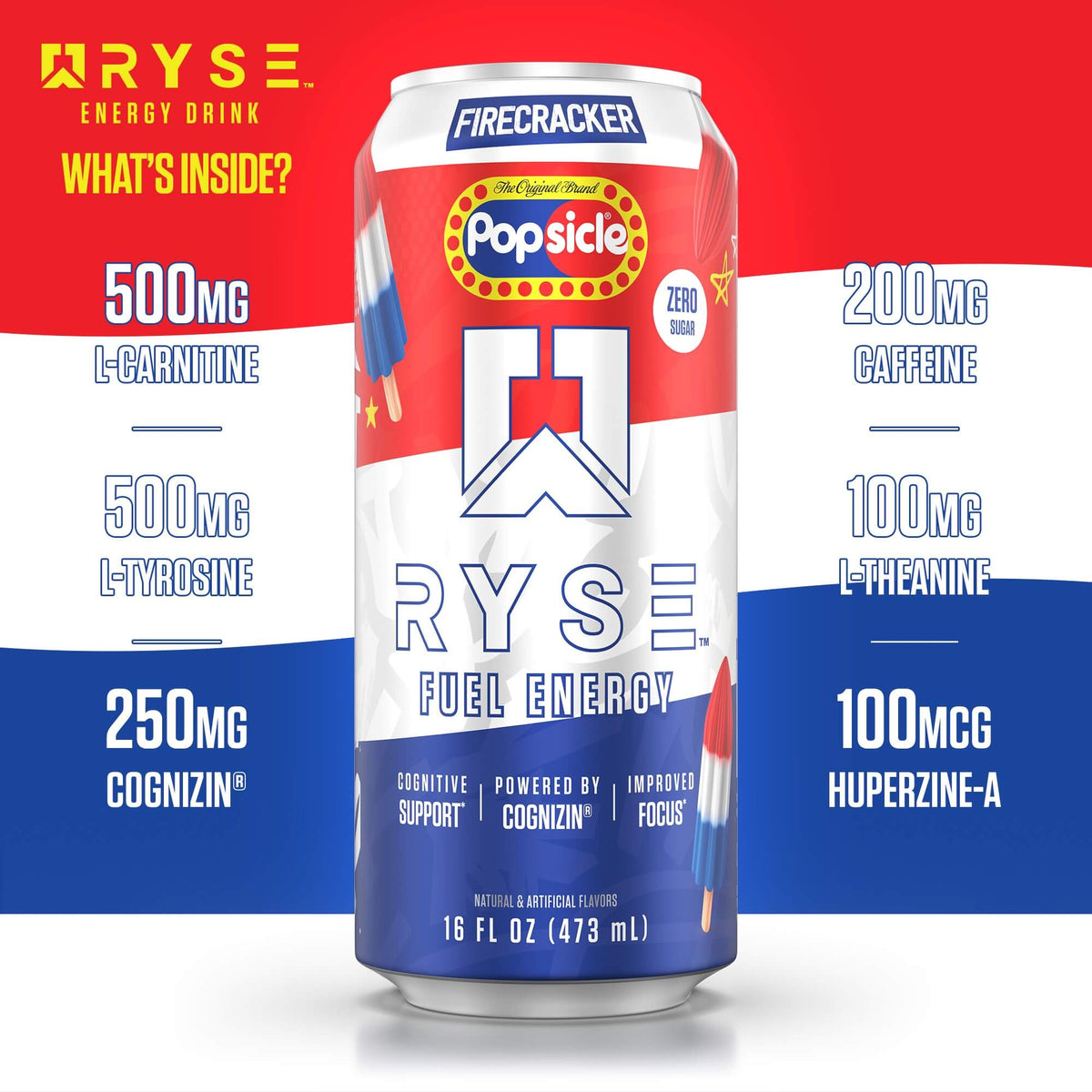 RYSE Fuel Energy Drink 16 fl oz Cans (12-Pack) Firecracker Energy Drink - RYSE Supplements